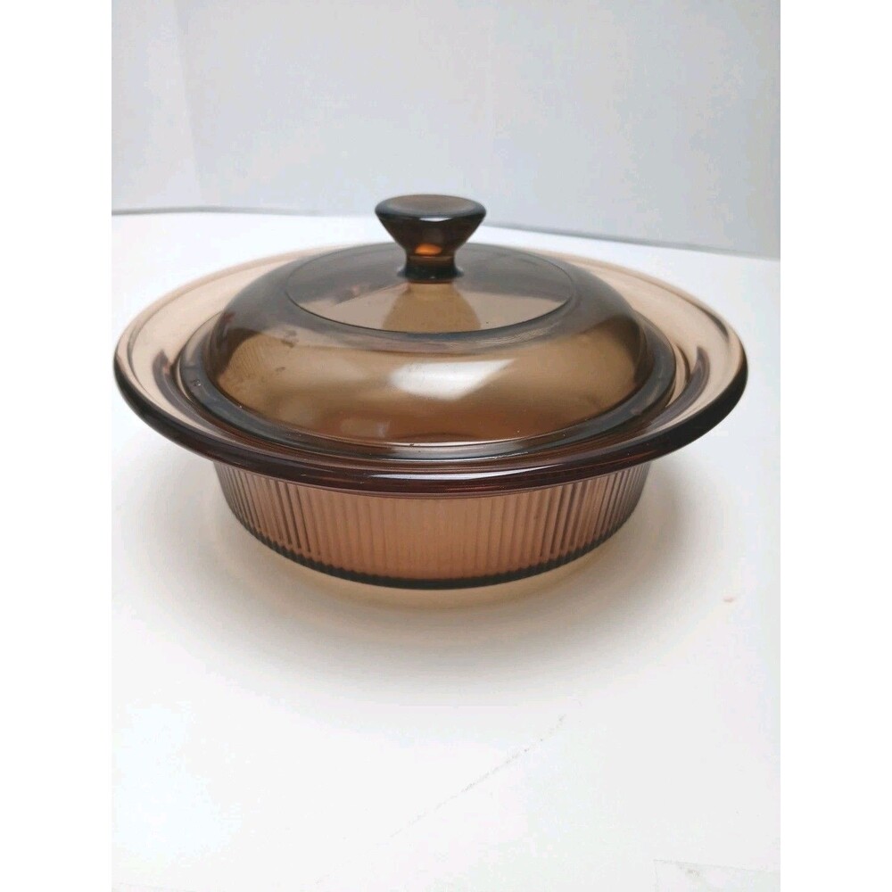 Vintage Visions Corning Ware V-30-B 24oz Amber Glass Casserole Dish w/ V-1-C Lid